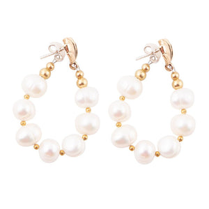 Carly White Pearl Complete Loop Golden Post Earrings
