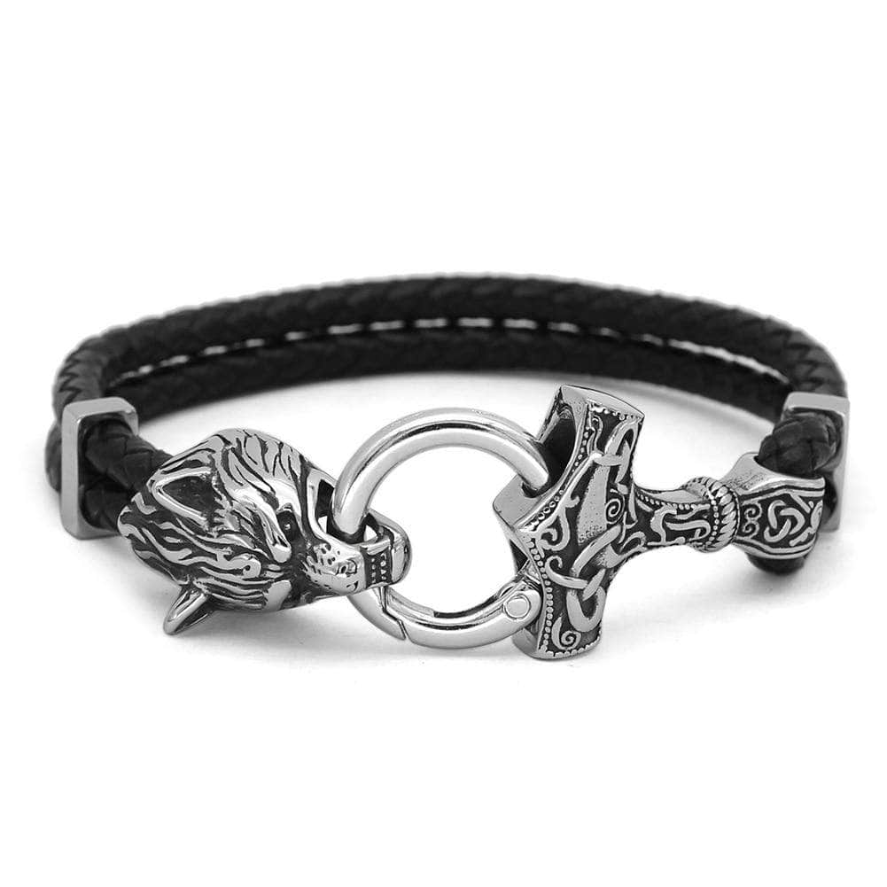 Viking Wolf Mjolnir Stainless Steel Bracelet