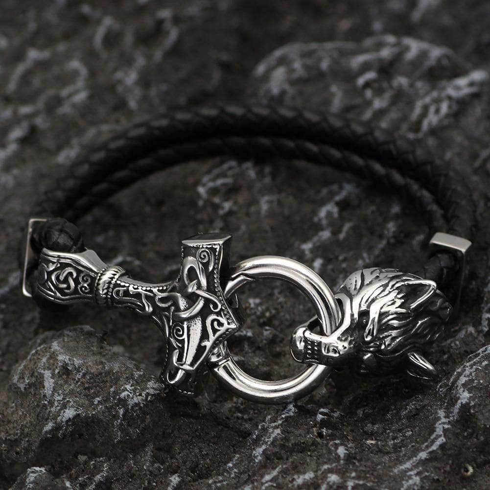 Viking Wolf Mjolnir Stainless Steel Bracelet