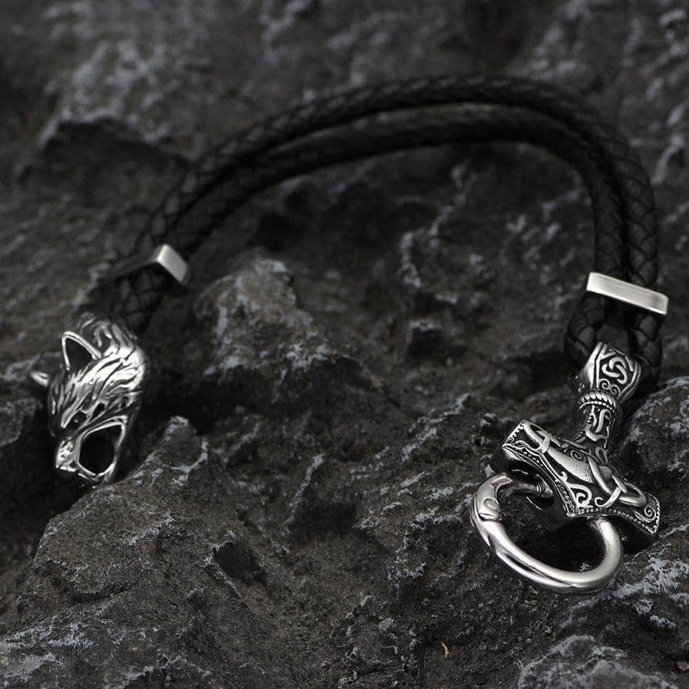 Viking Wolf Mjolnir Stainless Steel Bracelet
