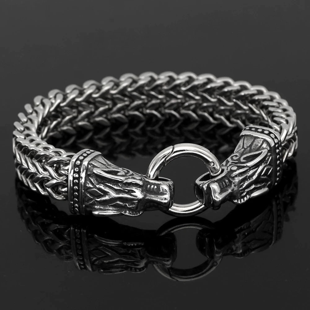 Vikings Wolf Head Stainless Steel Charm Bracelet