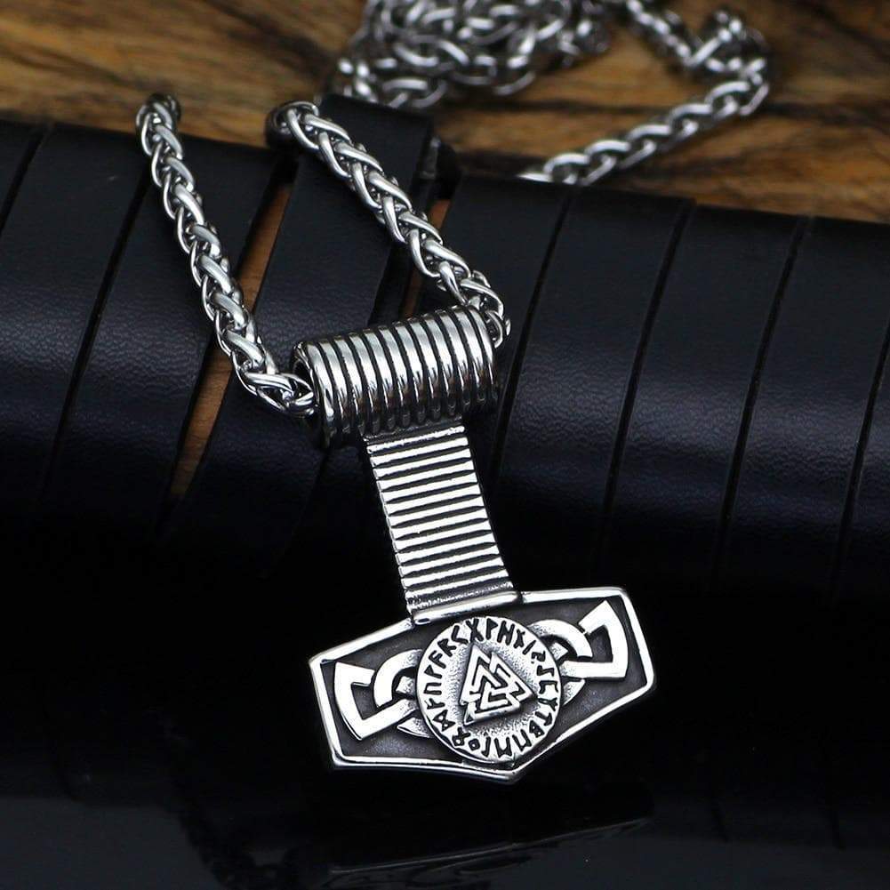 Vikings Hammer Valknut Stainless Steel Necklace