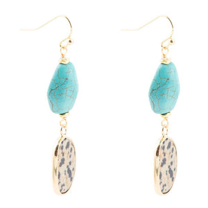 Dalmatian Jasper Blue Magnesite Golden Drop Earrings