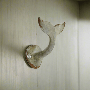 Distressed Metal Whale Tail Wall Hook for Coastal Style (Set of 2)