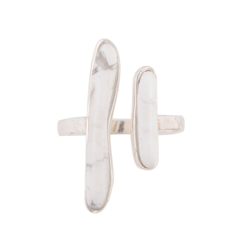 Size Adjustable White Howlite and Sterling Silver Doubled Up Ring