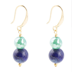 Dreamy Blue Lapis Green Golden Drop Earrings