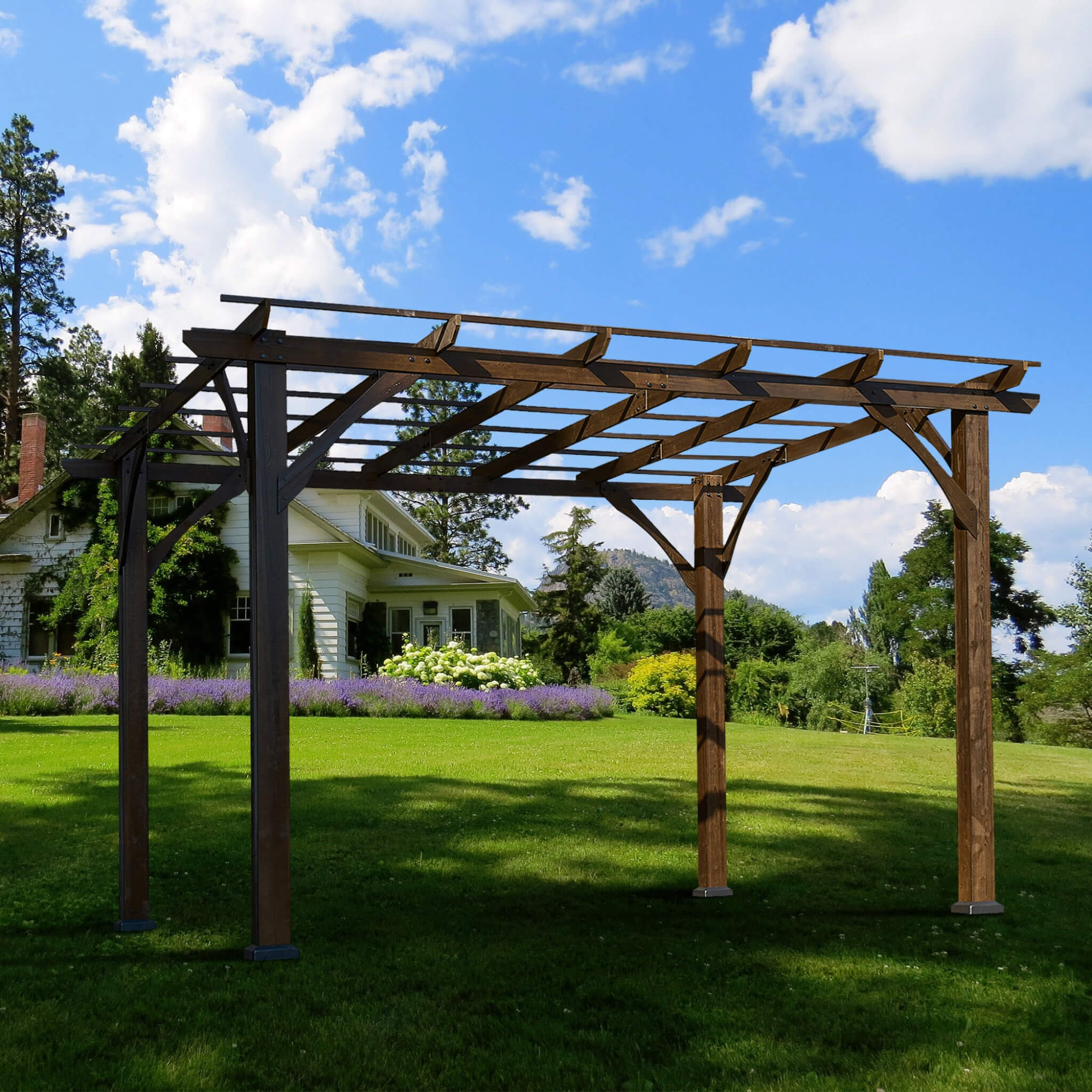 [10x12FT] Premium Outdoor Brown Cedar Wood Pergola For Spacious Patios (SAK45639)