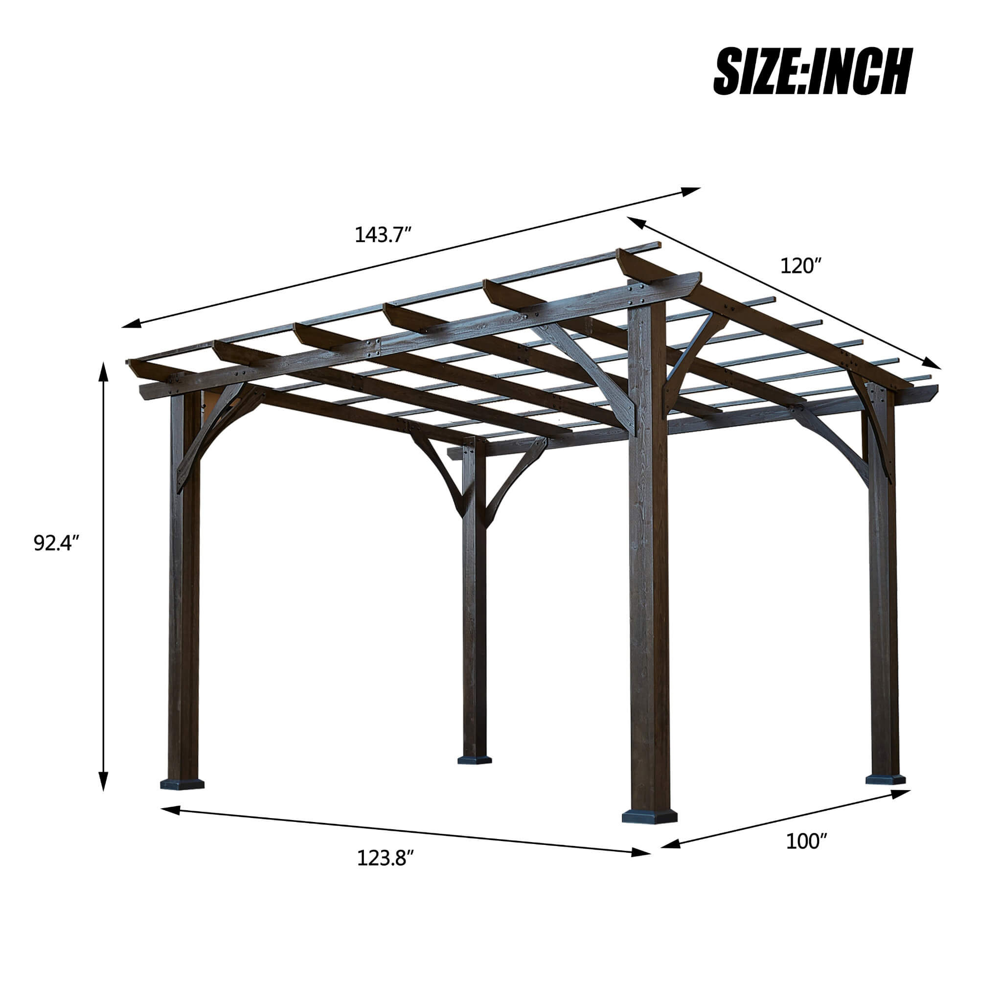 [10x12FT] Premium Outdoor Brown Cedar Wood Pergola For Spacious Patios (SAK45639)
