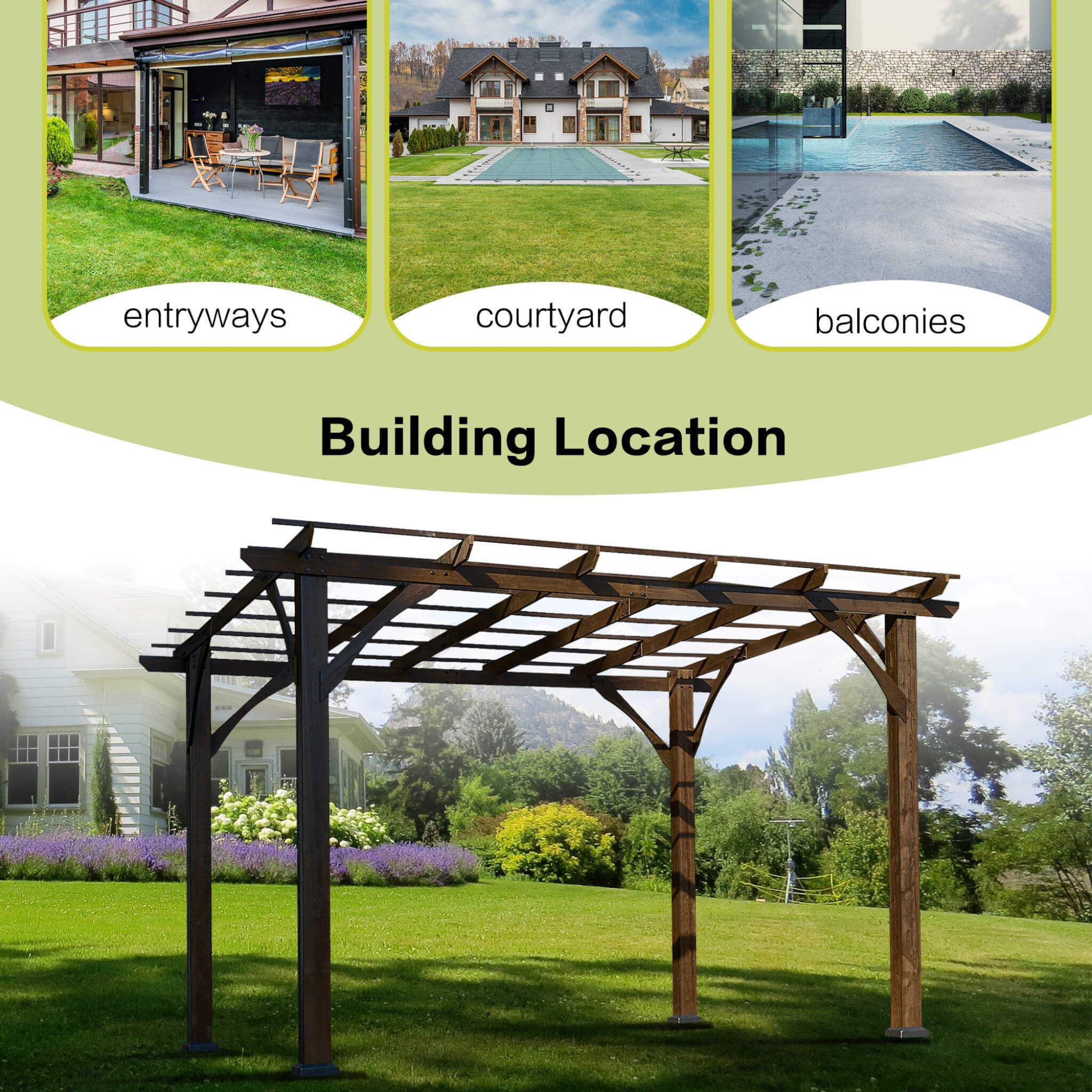 [10x12FT] Premium Outdoor Brown Cedar Wood Pergola For Spacious Patios (SAK45639)