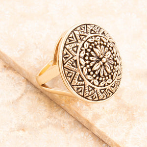 Engraved Golden Bronze Statement Ring