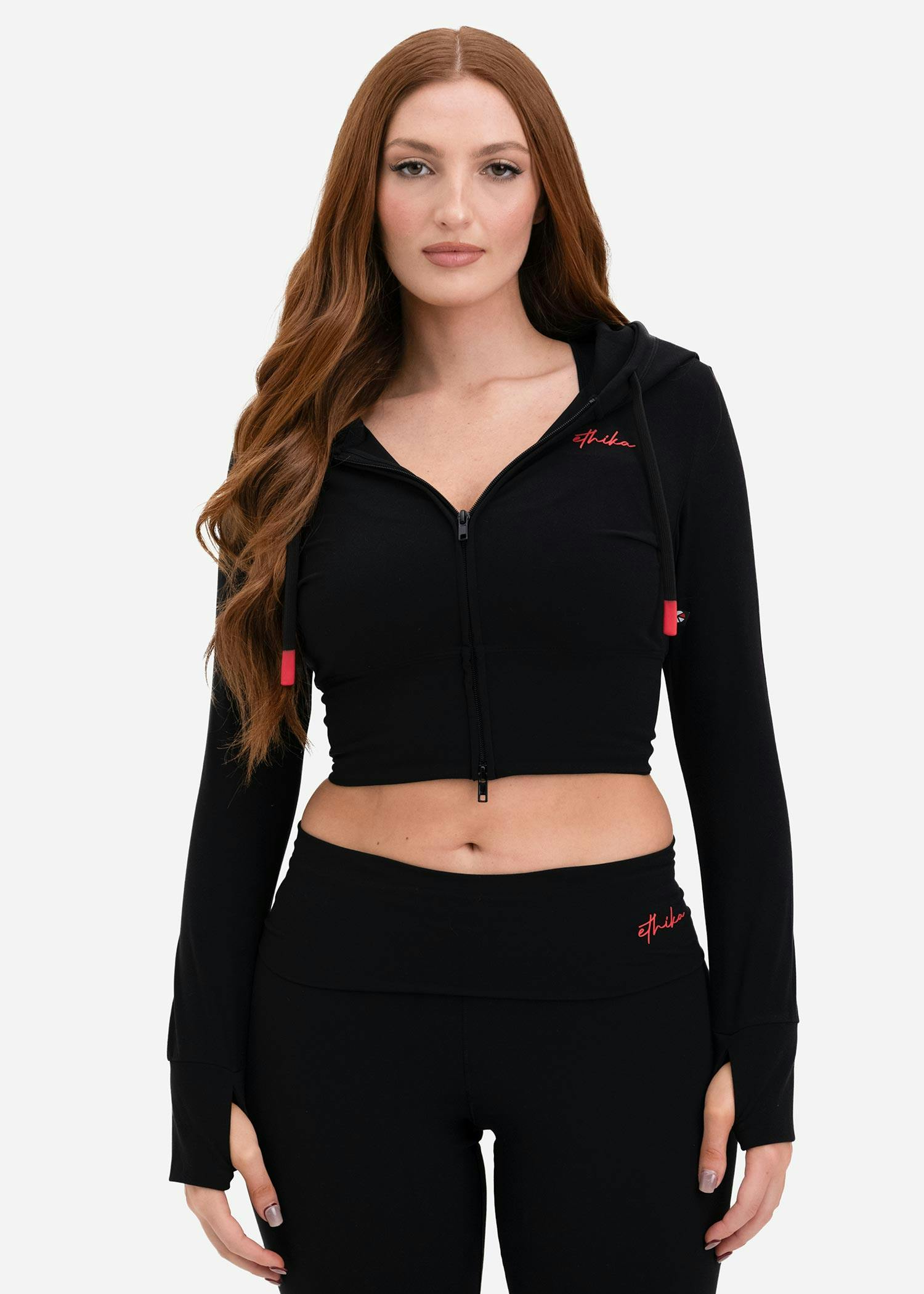 Black | Womens Fitted Crop Zip Hoodie