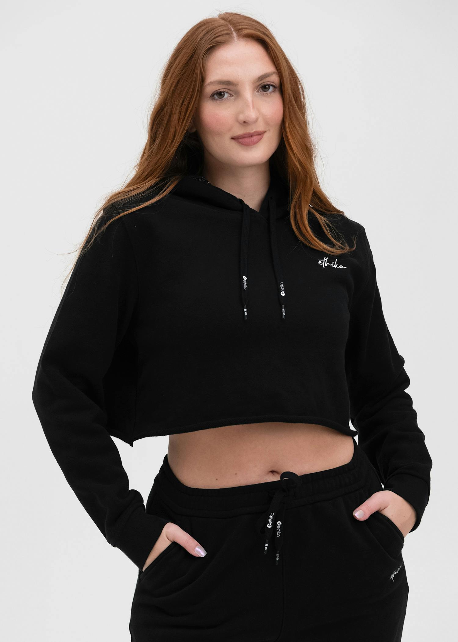 Black | Womens Fitted Crop Zip Hoodie