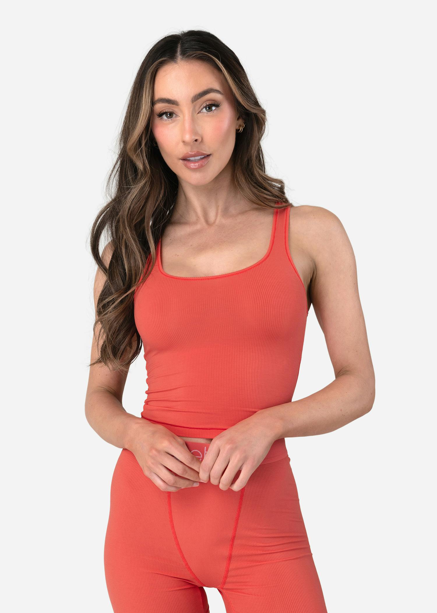 Coral | Womens Ribbed Crop Tank