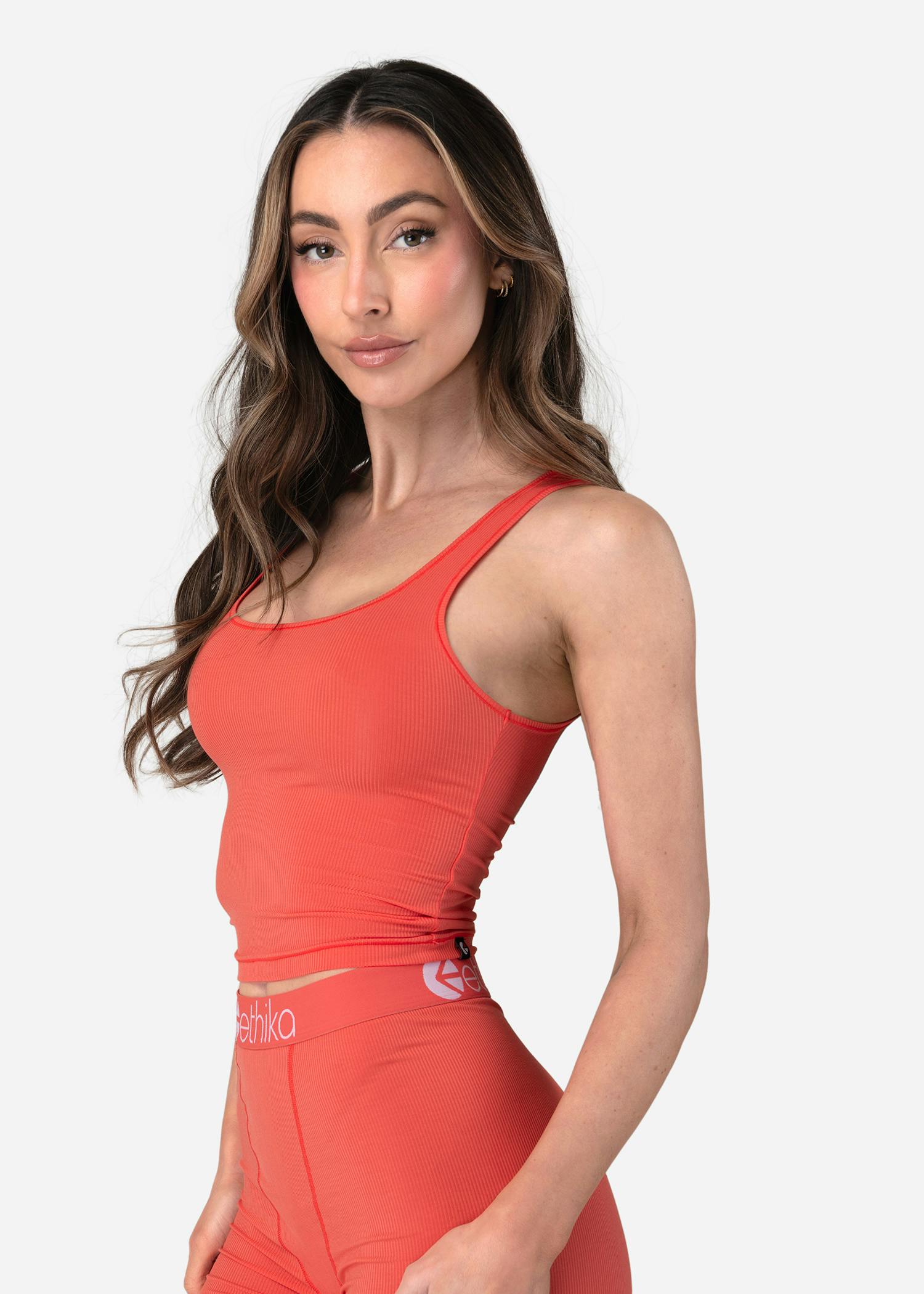 Coral | Womens Ribbed Crop Tank