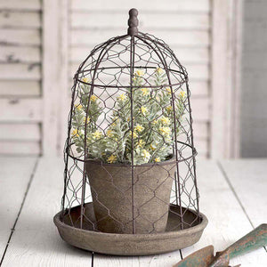 Farmhouse Chicken Wire Cloche with Terracotta Pot and Saucer