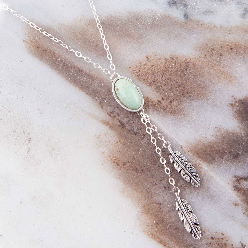 Feather Green Turquoise and Sterling Silver Necklace
