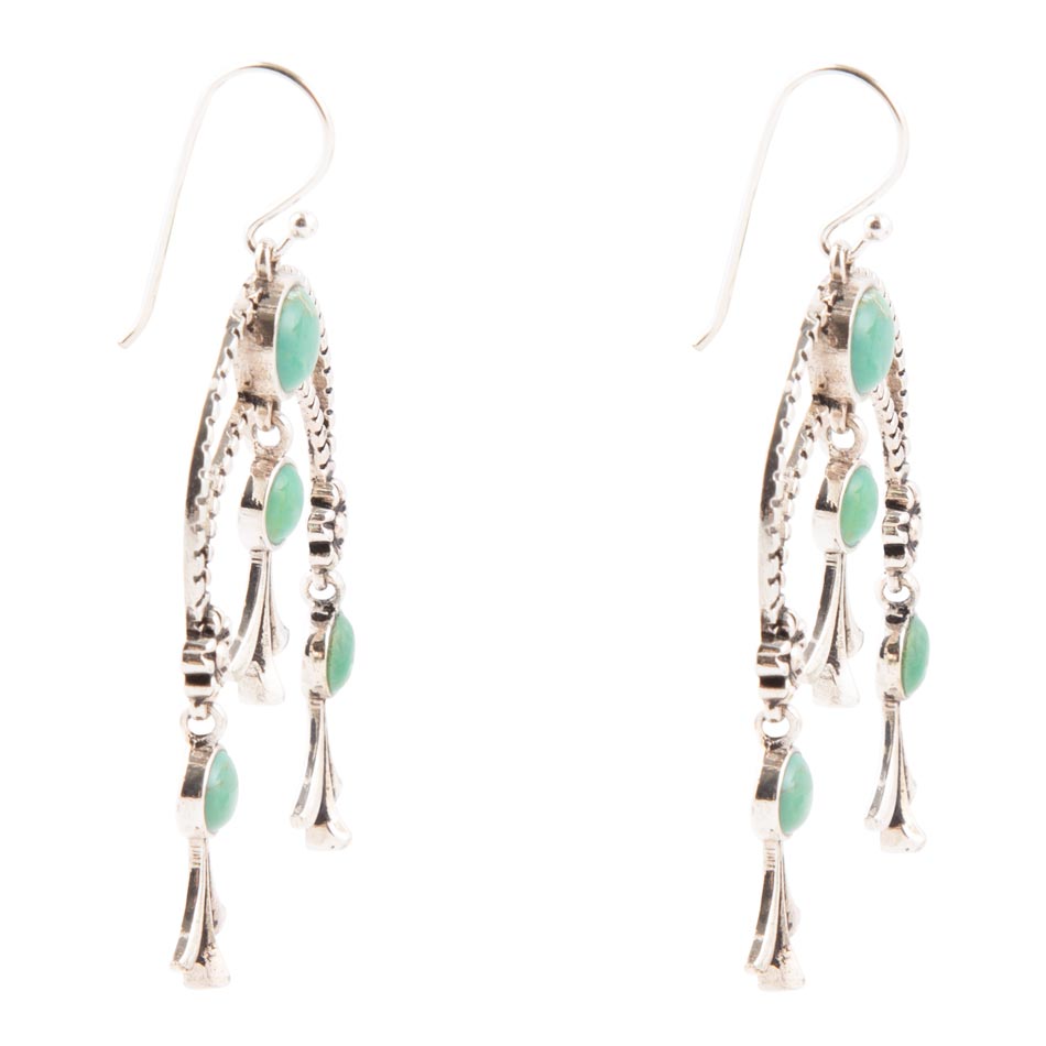Floral Chandelier Blue Turquoise and Sterling Silver Earrings