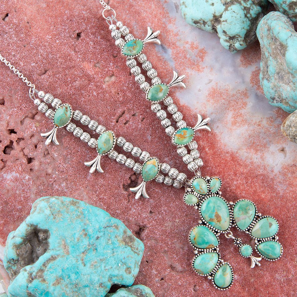 Squash Blossom Statement Blue Turquoise and Sterling Silver Necklace