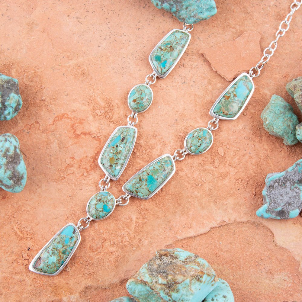 Genuine Blue Turquoise Sterling Silver Abstract Statement Necklace