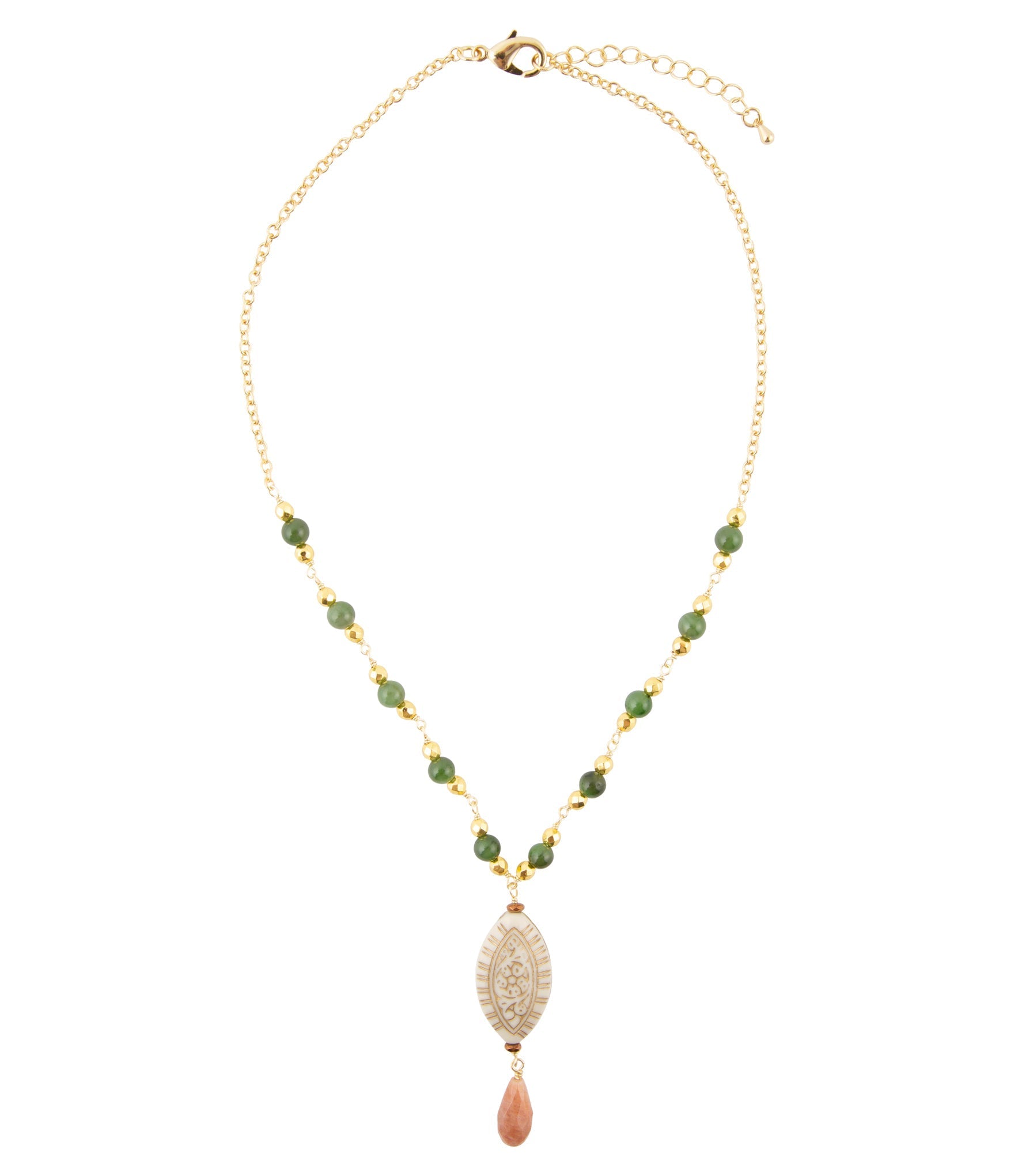 Green Jade and White Golden Pendant Necklace