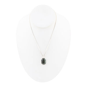 Hammered Green Seraphinite and Sterling Silver Pendant Necklace