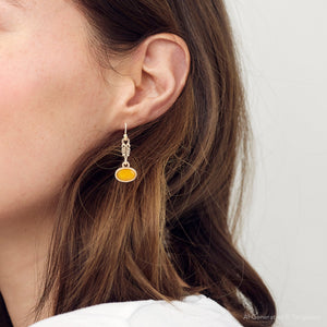 Harmony Orange Quartz Golden Drop Earrings