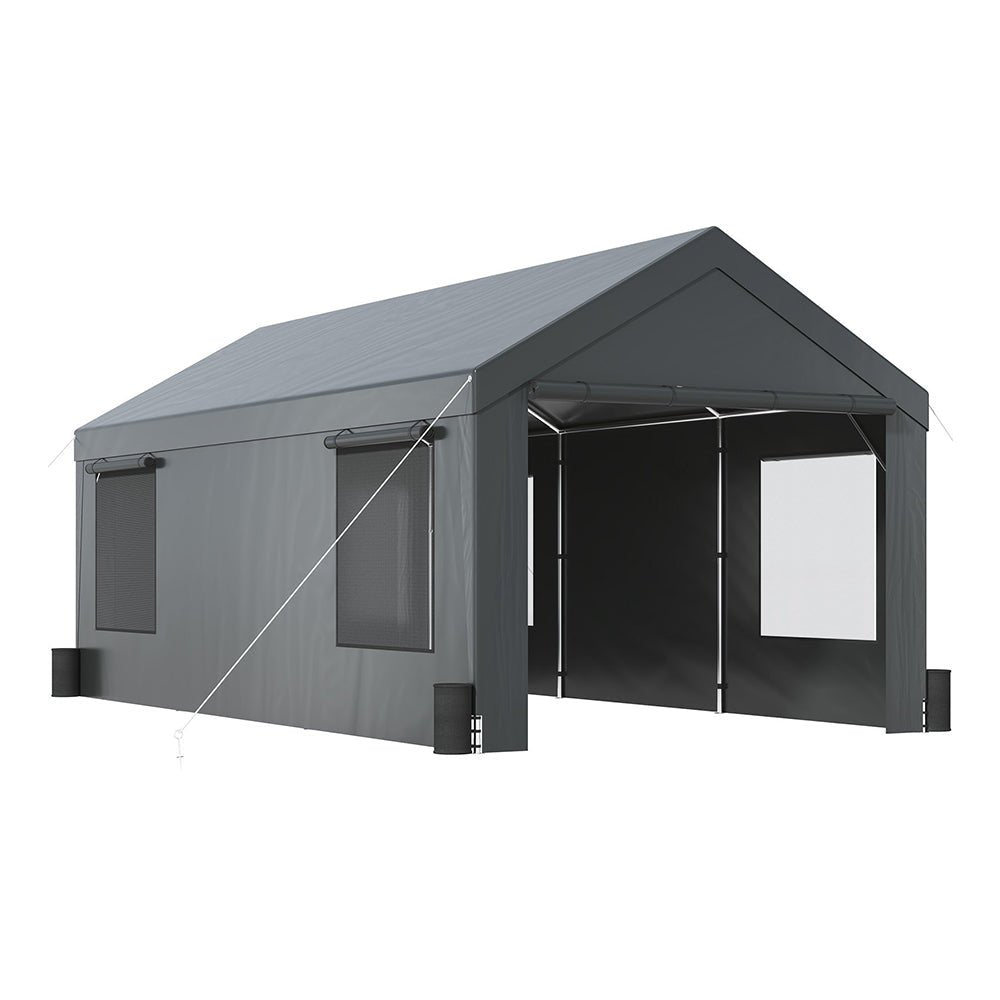 [12x20FT] Heavy Duty Outdoor Premium Garage Tarp Canopy Shelter W/ Removable Sidewalls (SAK94615)