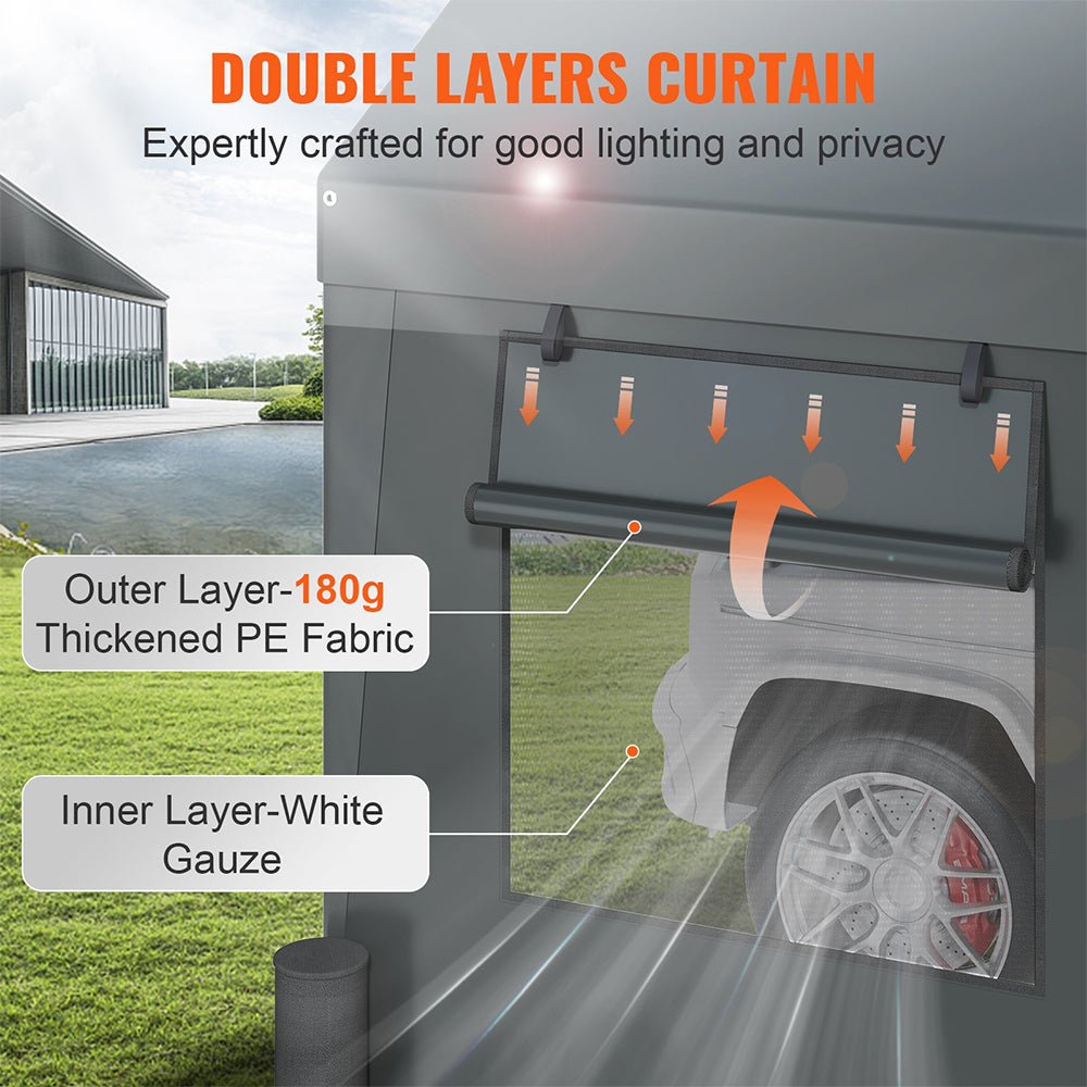 [12x20FT] Heavy Duty Outdoor Premium Garage Tarp Canopy Shelter W/ Removable Sidewalls (SAK94615)