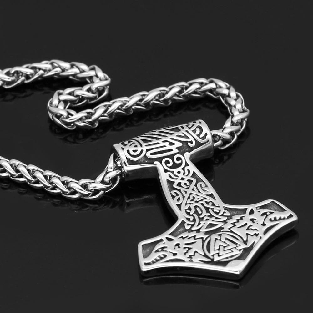 Viking Geri & Freki Valknut Mjolnir Necklace