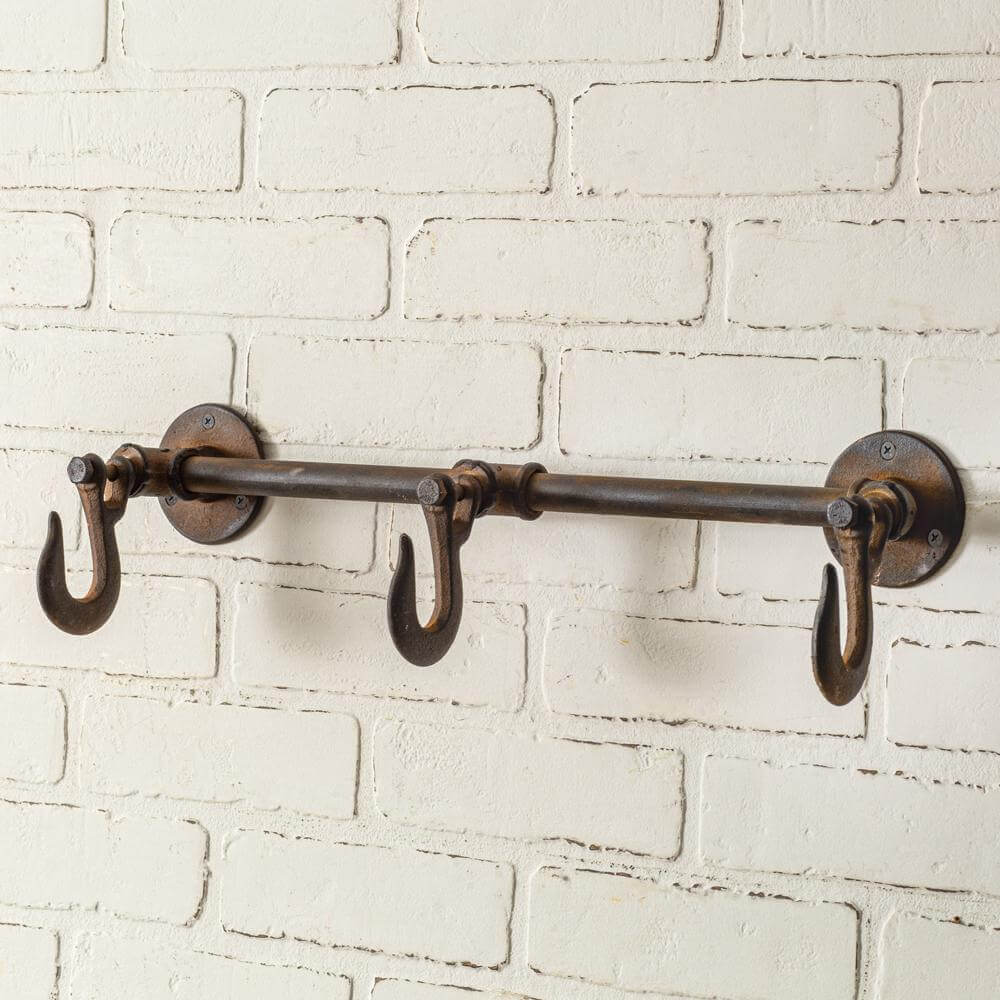 Industrial Three Hook Wall Rack in Cast Iron