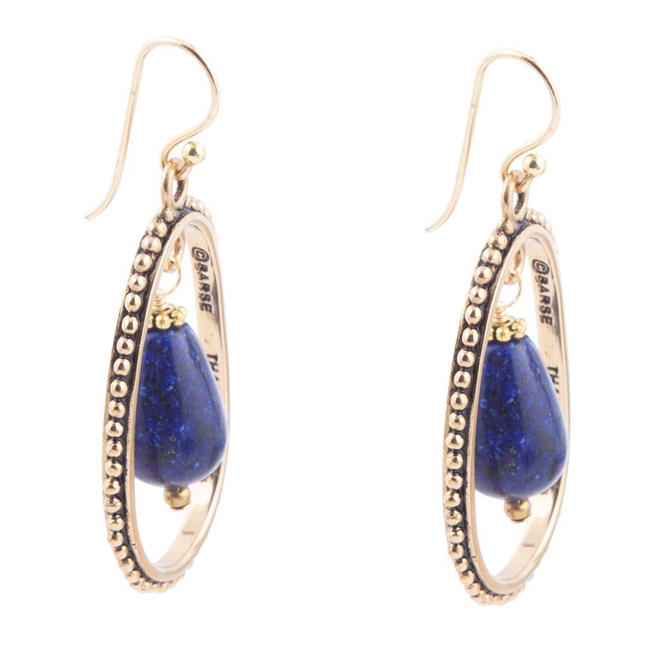 Inline Blue Lapis Drop Golden Earrings