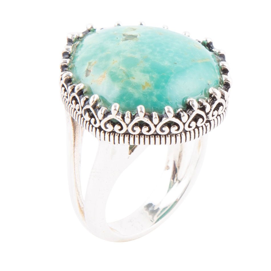 Intricate Green Turquoise and Sterling Silver Ring