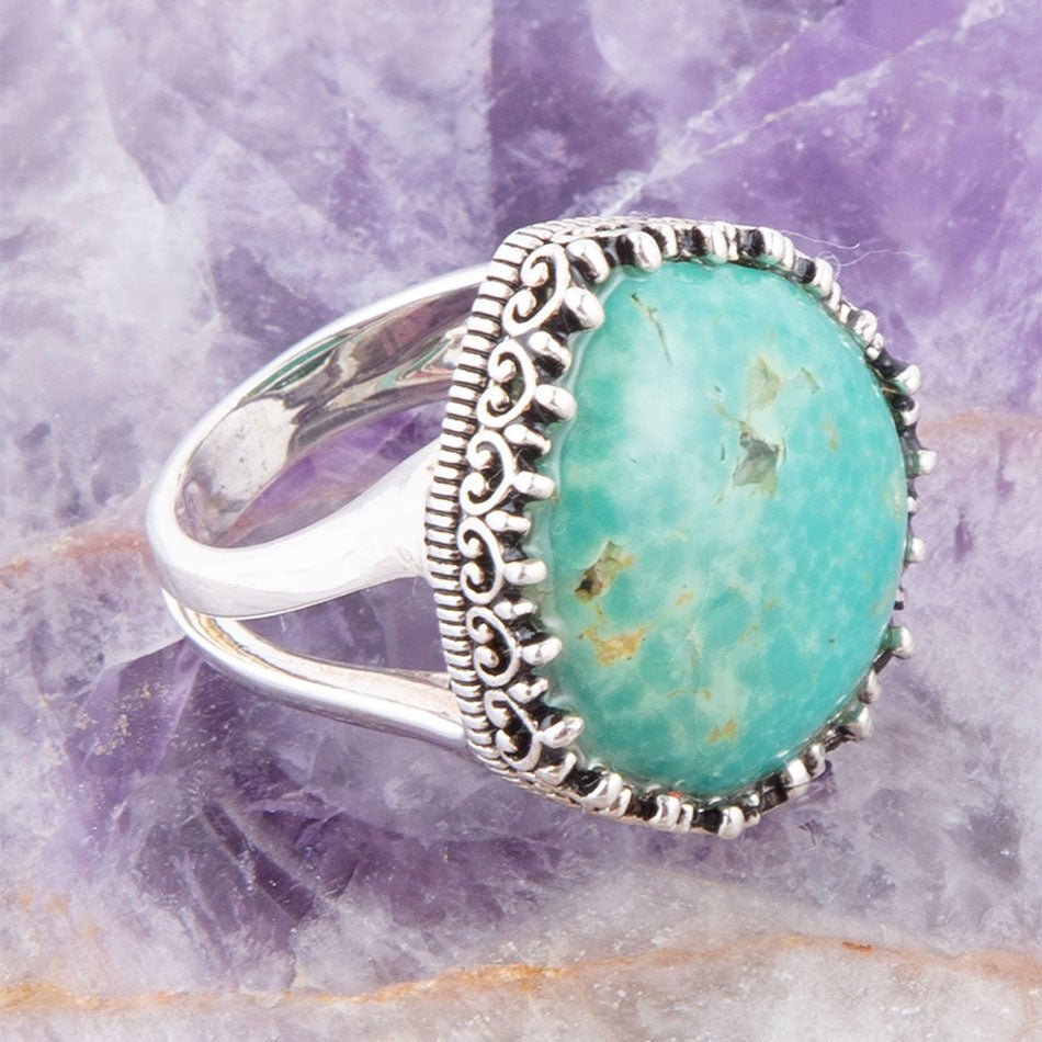 Intricate Green Turquoise and Sterling Silver Ring