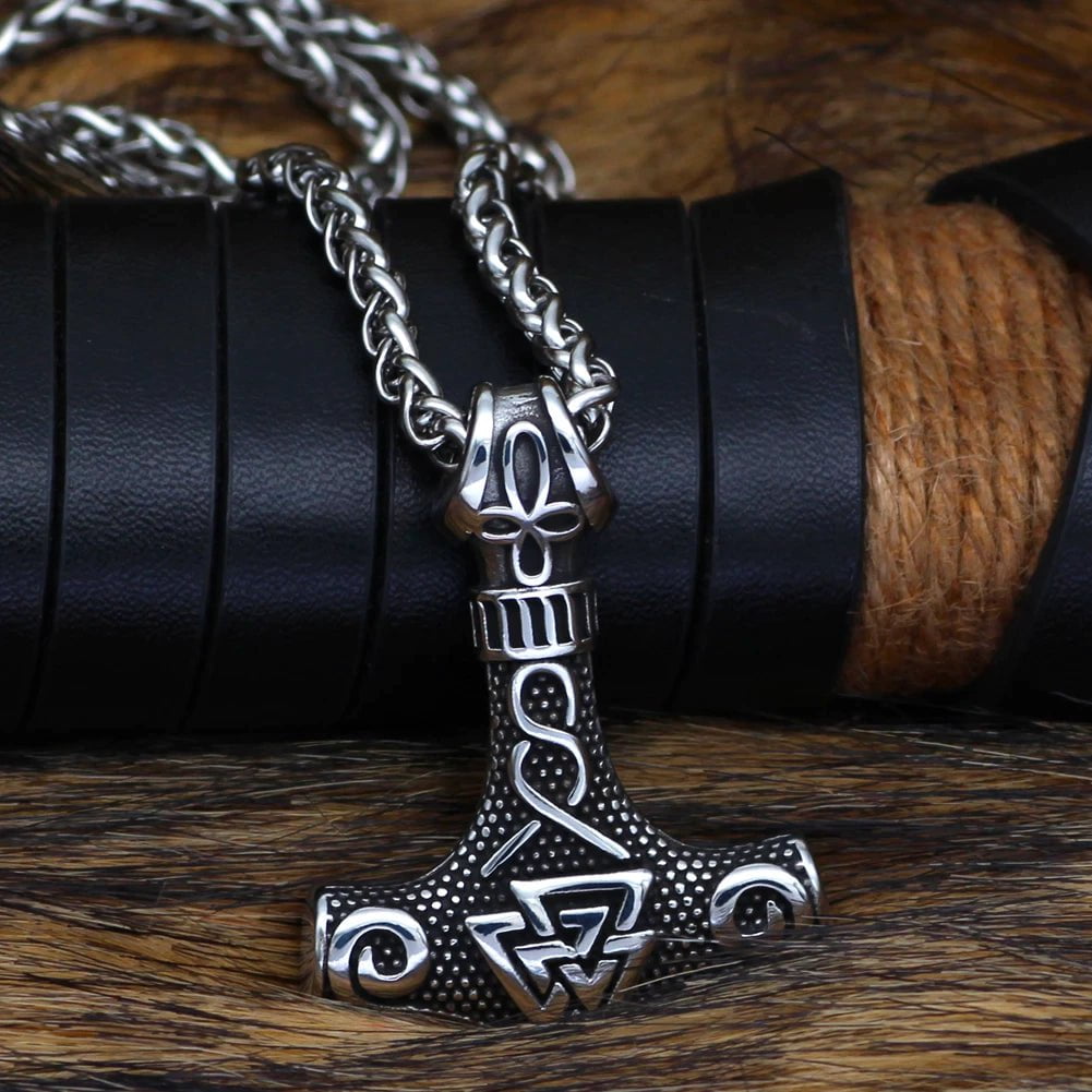 Vikings Mjolnir and Valknut Stainless Steel Necklace