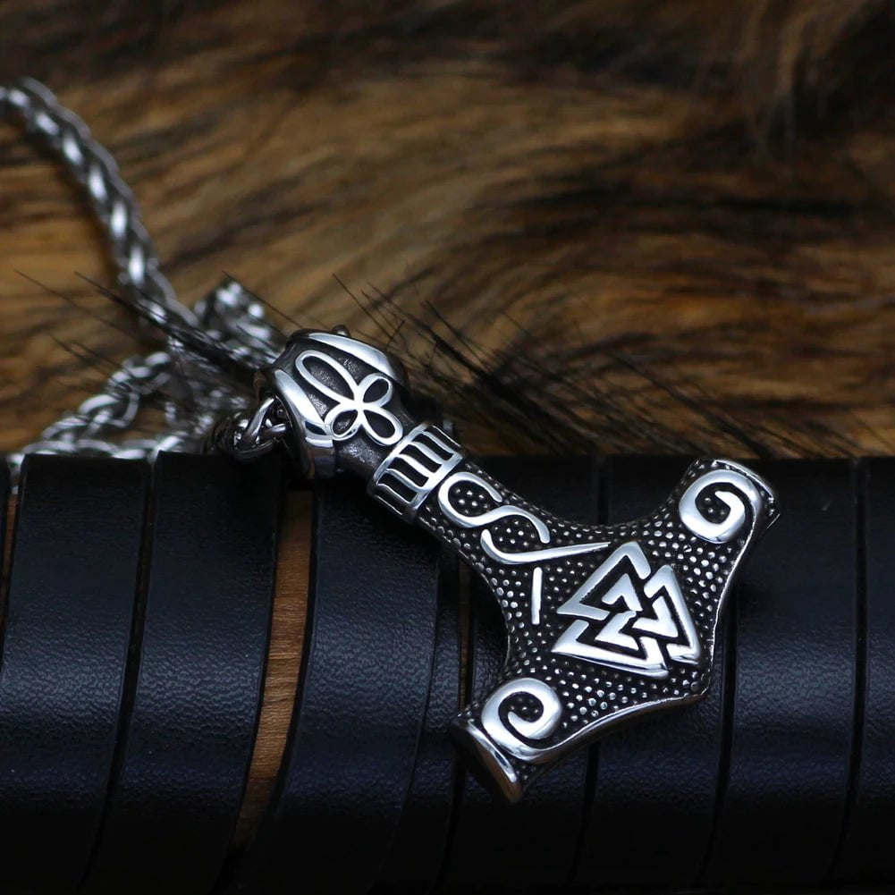 Vikings Mjolnir and Valknut Stainless Steel Necklace