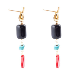 Lapis and Coral Post Drop Earrings