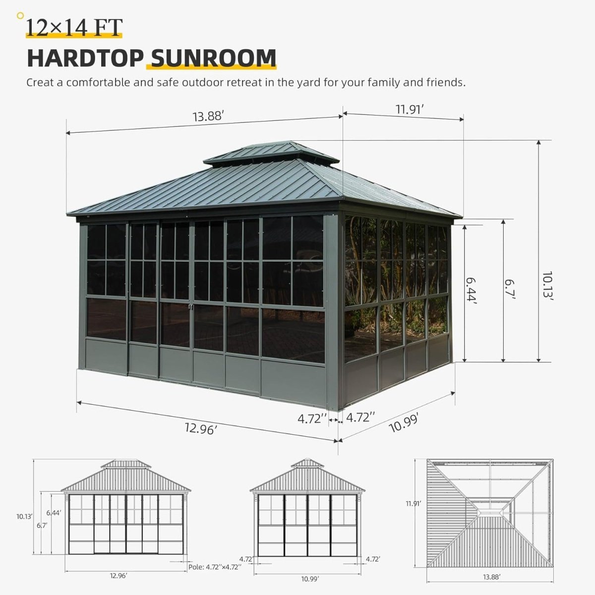[12x14FT] Large Heavy Duty All-Season Steel Top Aluminum Double Roof Backyard Gazebo (SAK97284)