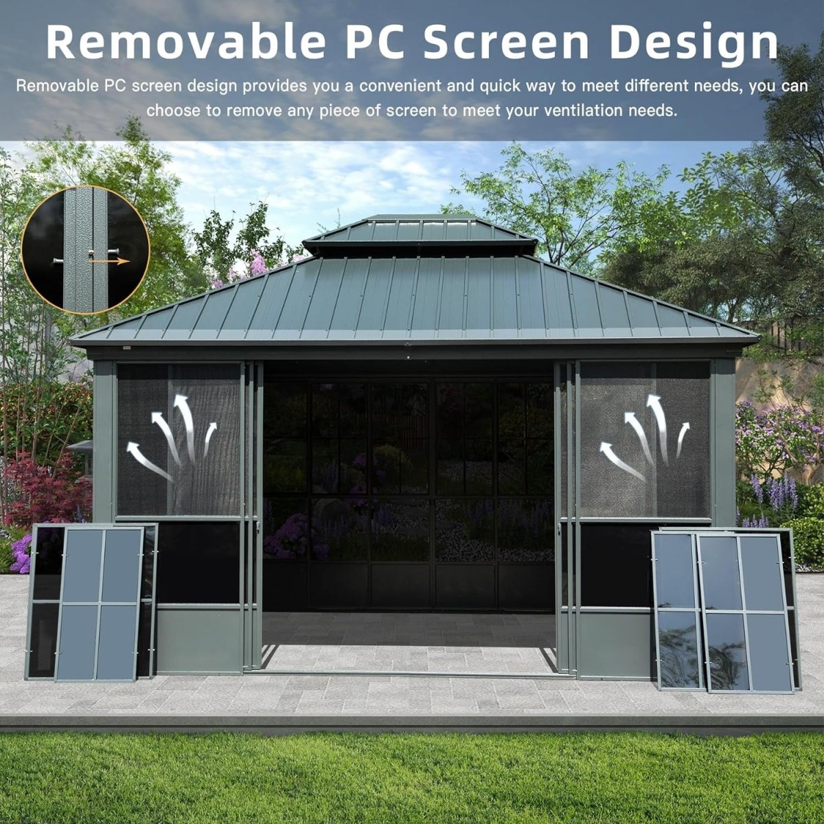 [12x14FT] Large Heavy Duty All-Season Steel Top Aluminum Double Roof Backyard Gazebo (SAK97284)