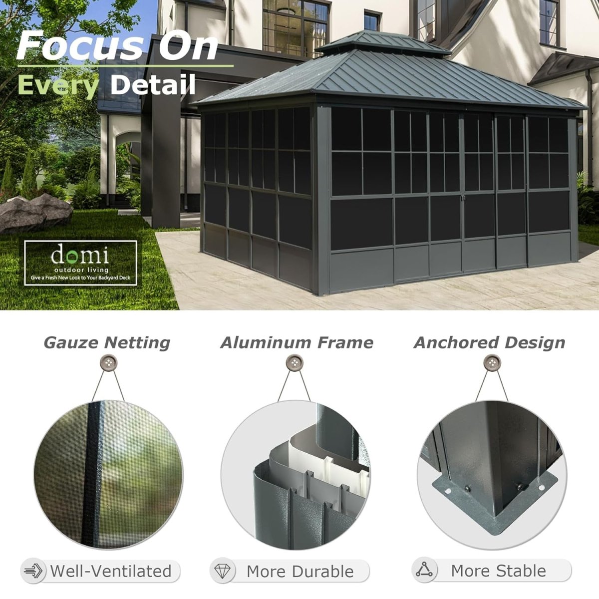 [12x14FT] Large Heavy Duty All-Season Steel Top Aluminum Double Roof Backyard Gazebo (SAK97284)