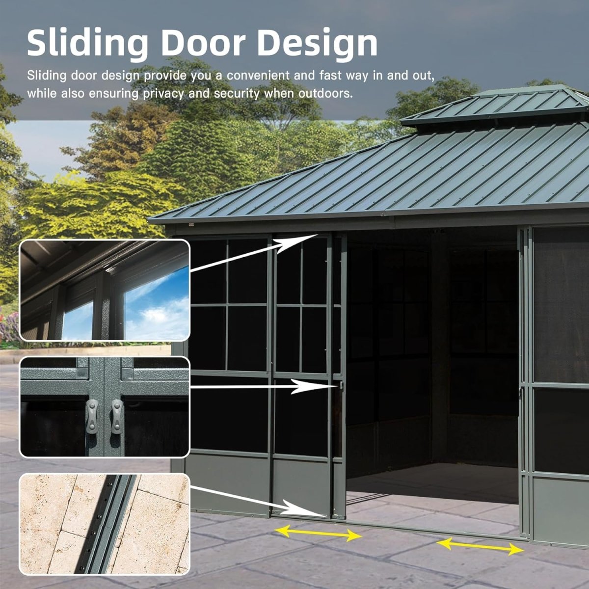 [12x14FT] Large Heavy Duty All-Season Steel Top Aluminum Double Roof Backyard Gazebo (SAK97284)