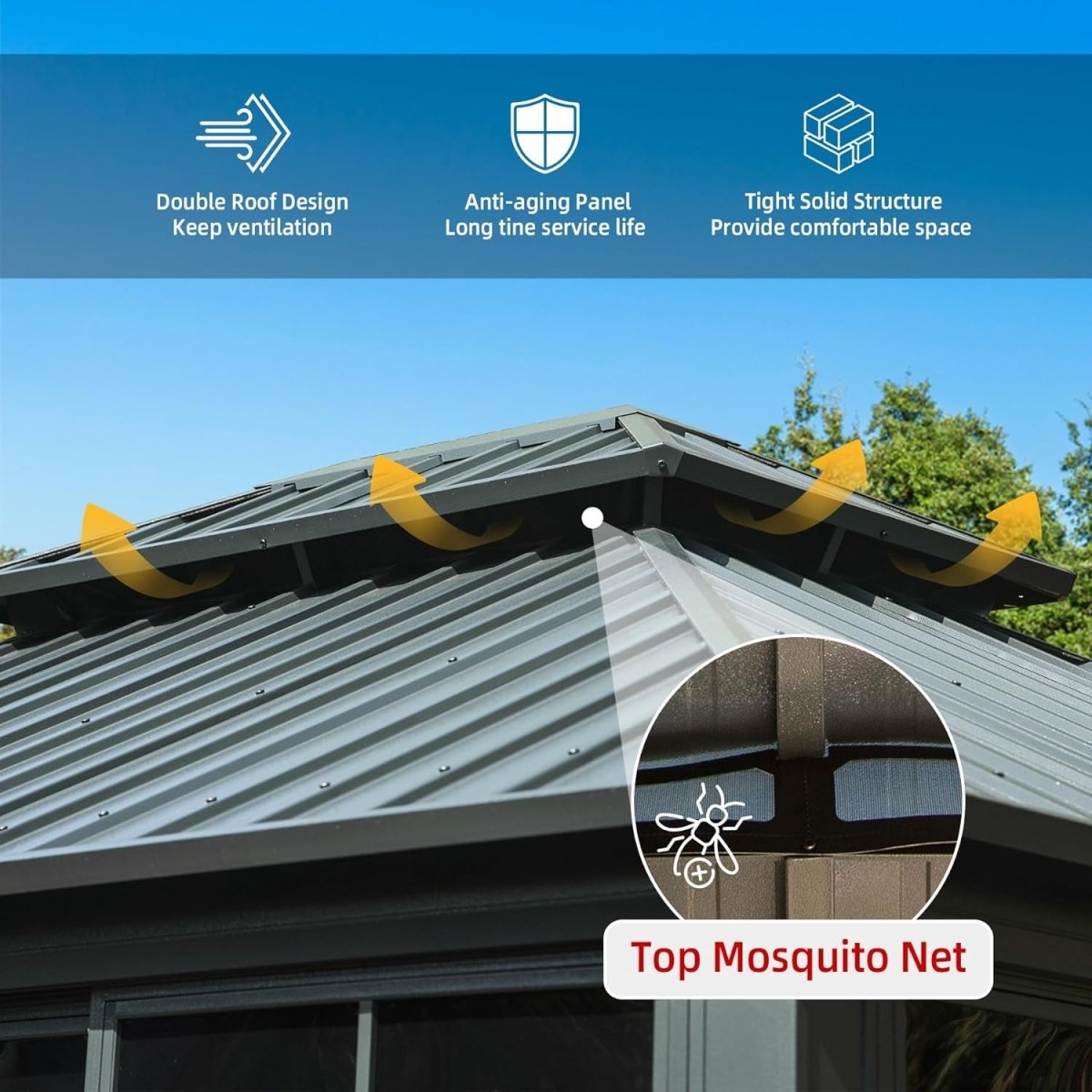 [12x14FT] Large Heavy Duty All-Season Steel Top Aluminum Double Roof Backyard Gazebo (SAK97284)