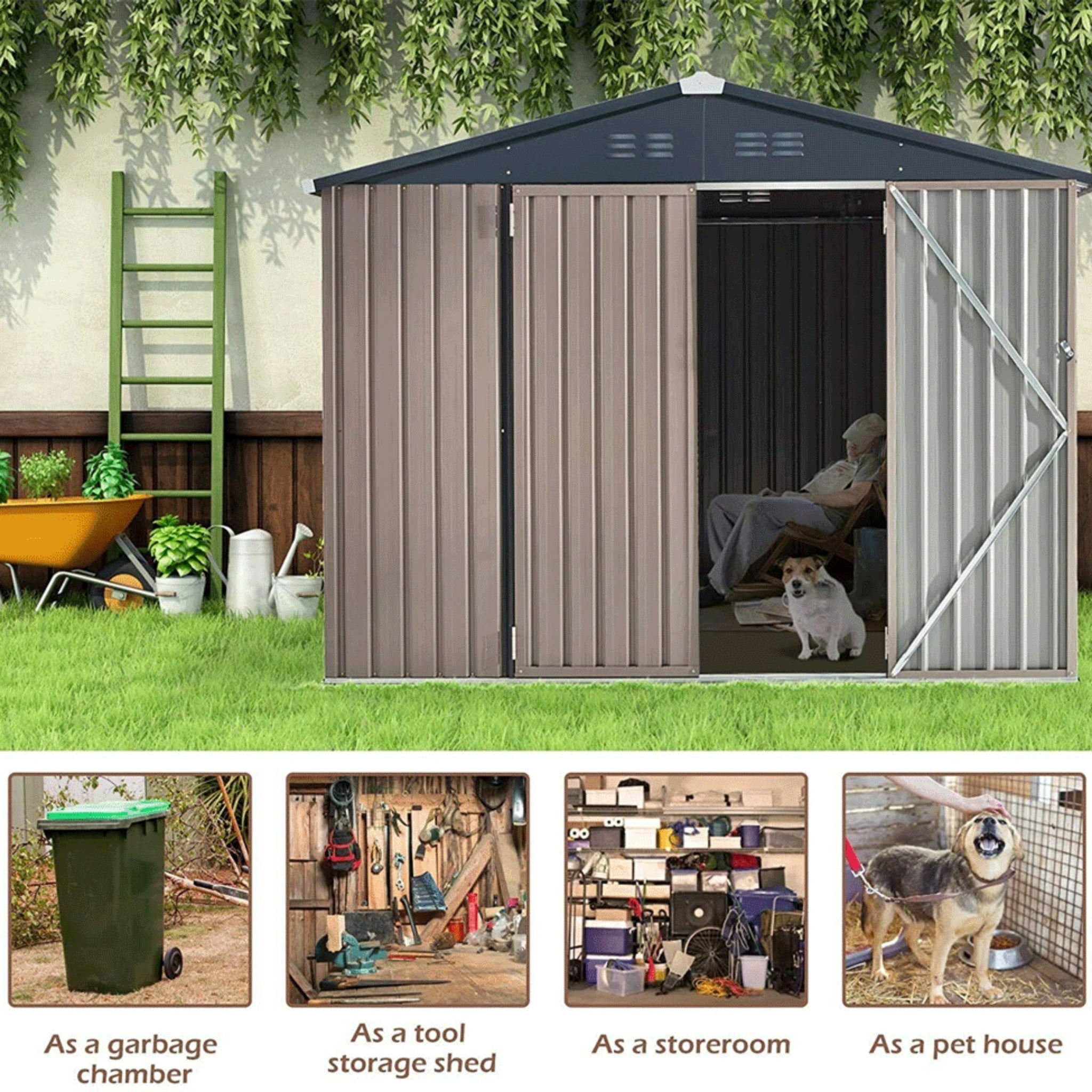 [06X08FT] Large Outdoor Metal Hanover Storage Cabin House Shed (SAK94577)