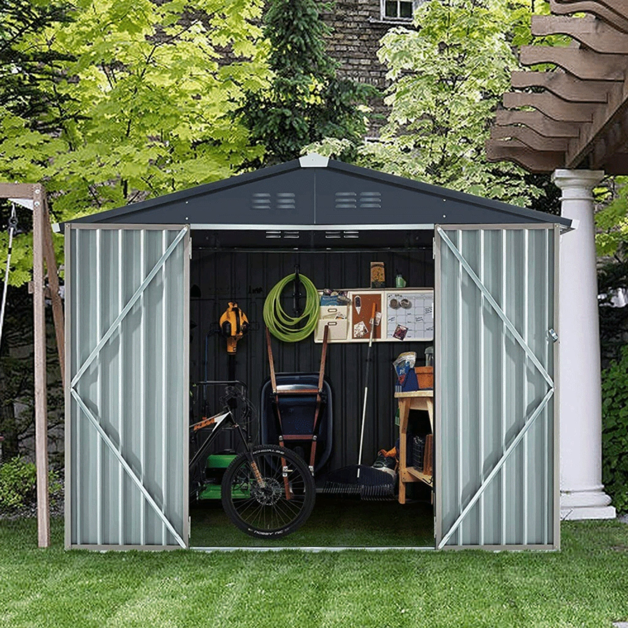 [06X08FT] Large Outdoor Metal Hanover Storage Cabin House Shed (SAK94577)
