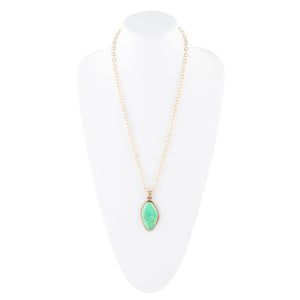 Lime Green Turquoise Boulder Golden Pendant Necklace