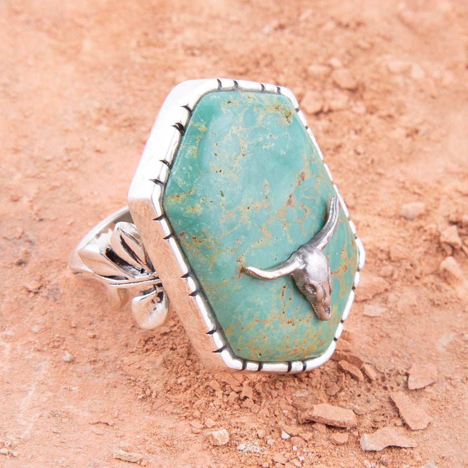 Longhorn Green Turquoise and Sterling Silver Ring