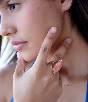 Lucent Orange Coral Golden Ring