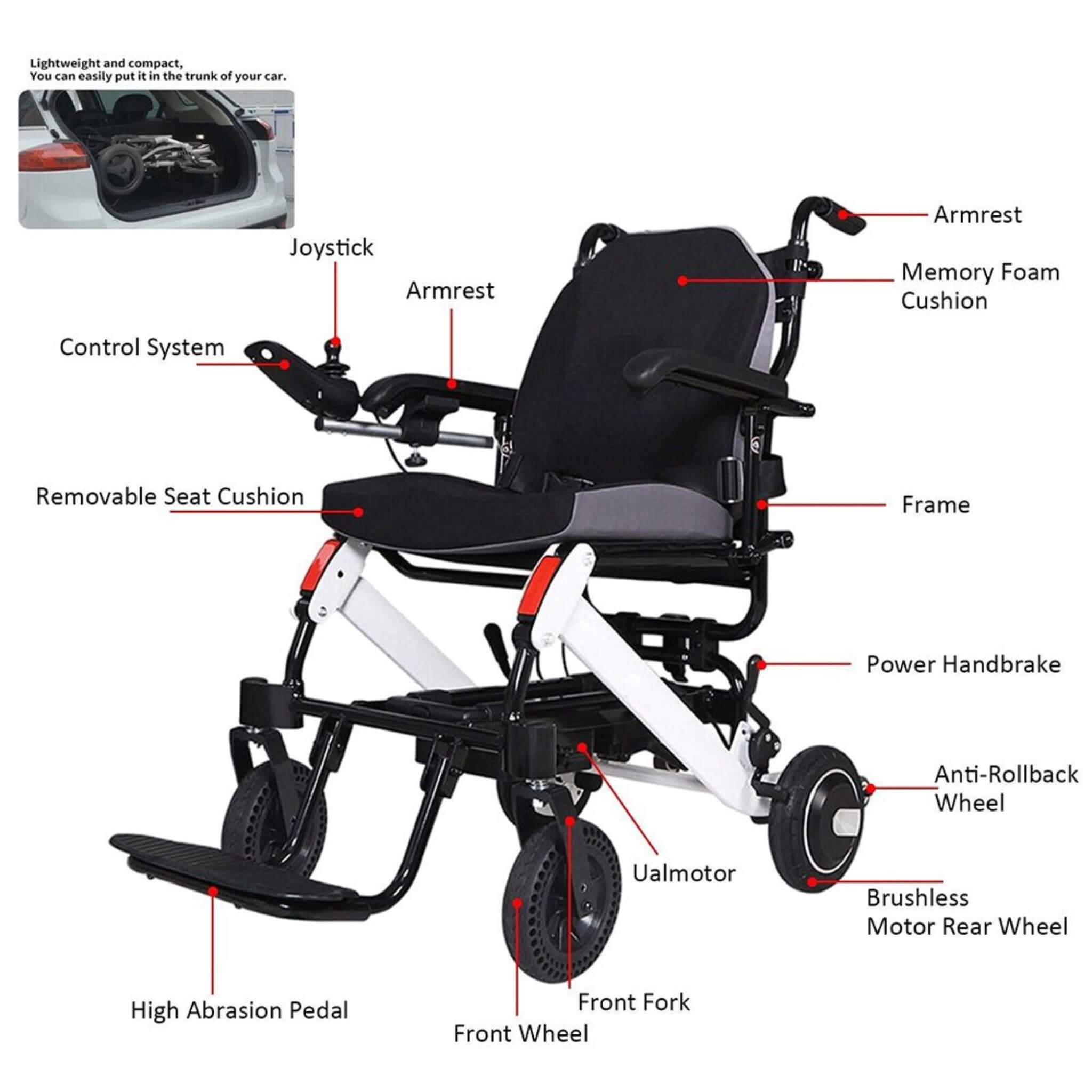 Maidesite 17.5" Wide Seat Lightweight Electric Folding Wheelchair, 500W (SAK33689)