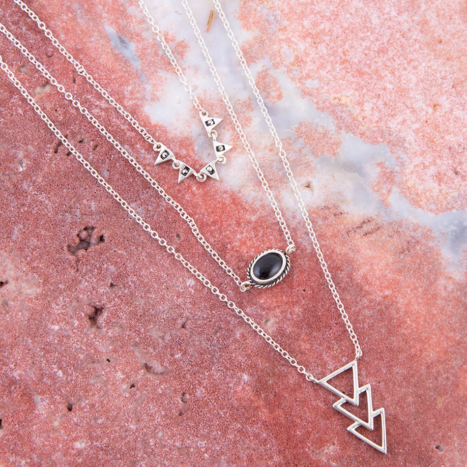 Marcasite and Onyx Sterling Silver Layered Necklace