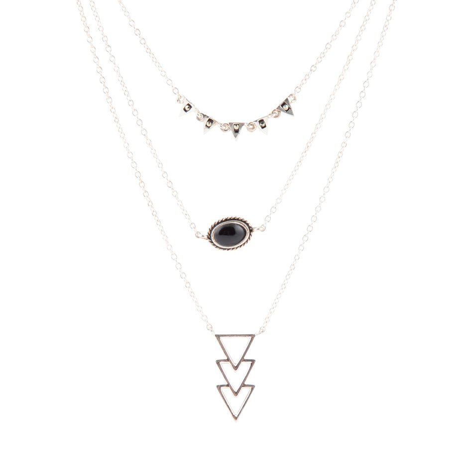 Marcasite and Onyx Sterling Silver Layered Necklace