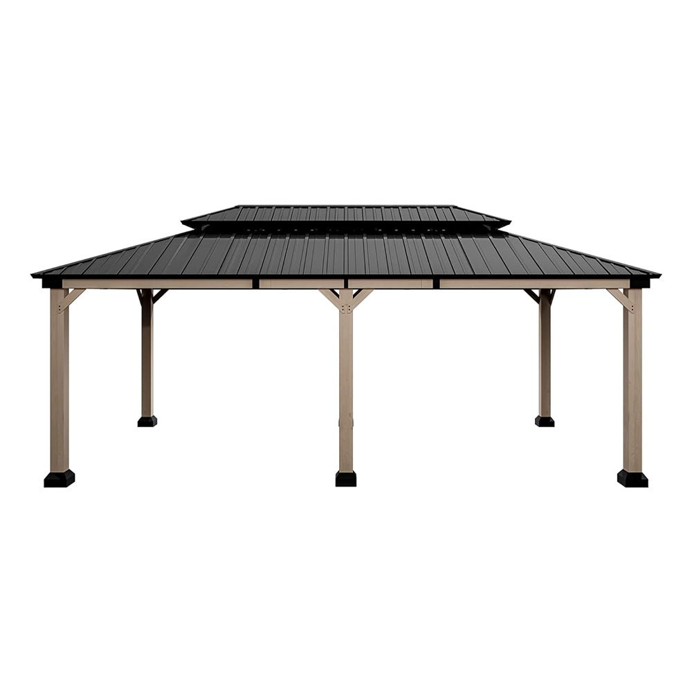 [12x20FT] Heavy Duty Backyard Cedar Wood Steel Hardtop Double Roof Gazebo Canopy (95726813)